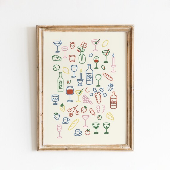 Cocktail Fruit Colorful Bar Illustration Modern Art Drink Poster