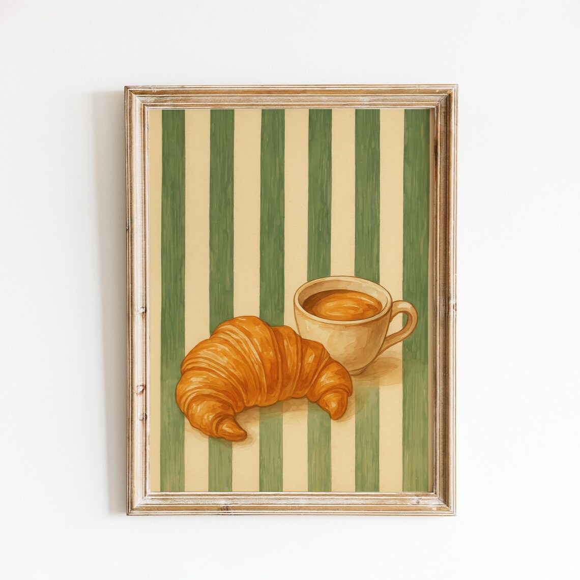 Croissant And Coffee French Cafe Breakfast Art Stripes Poster
