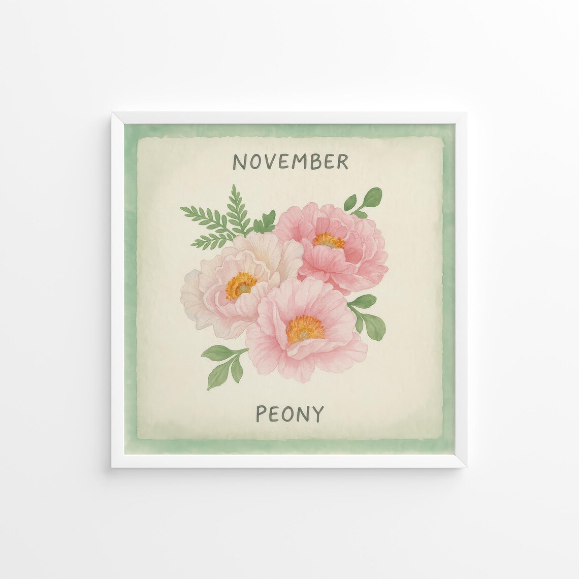 November Peony Pink Watercolor Birth Flower Botanical Art Poster