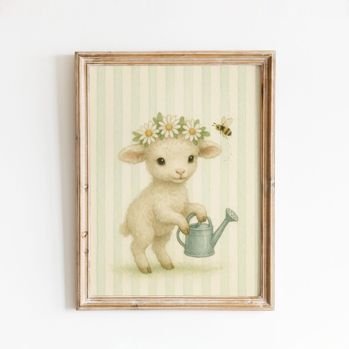 Spring Lamb With Watering Can Floral Pastel Nursery Art Poster