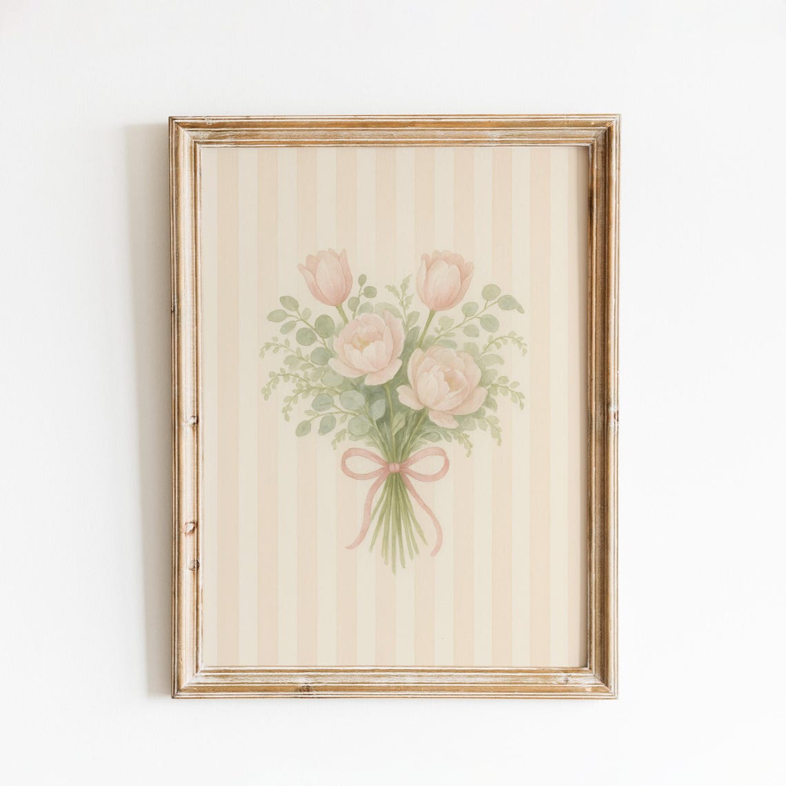 Pastel Pink Tulip Print Vintage Floral Wall Art Neutral Nursery Botanical Poster