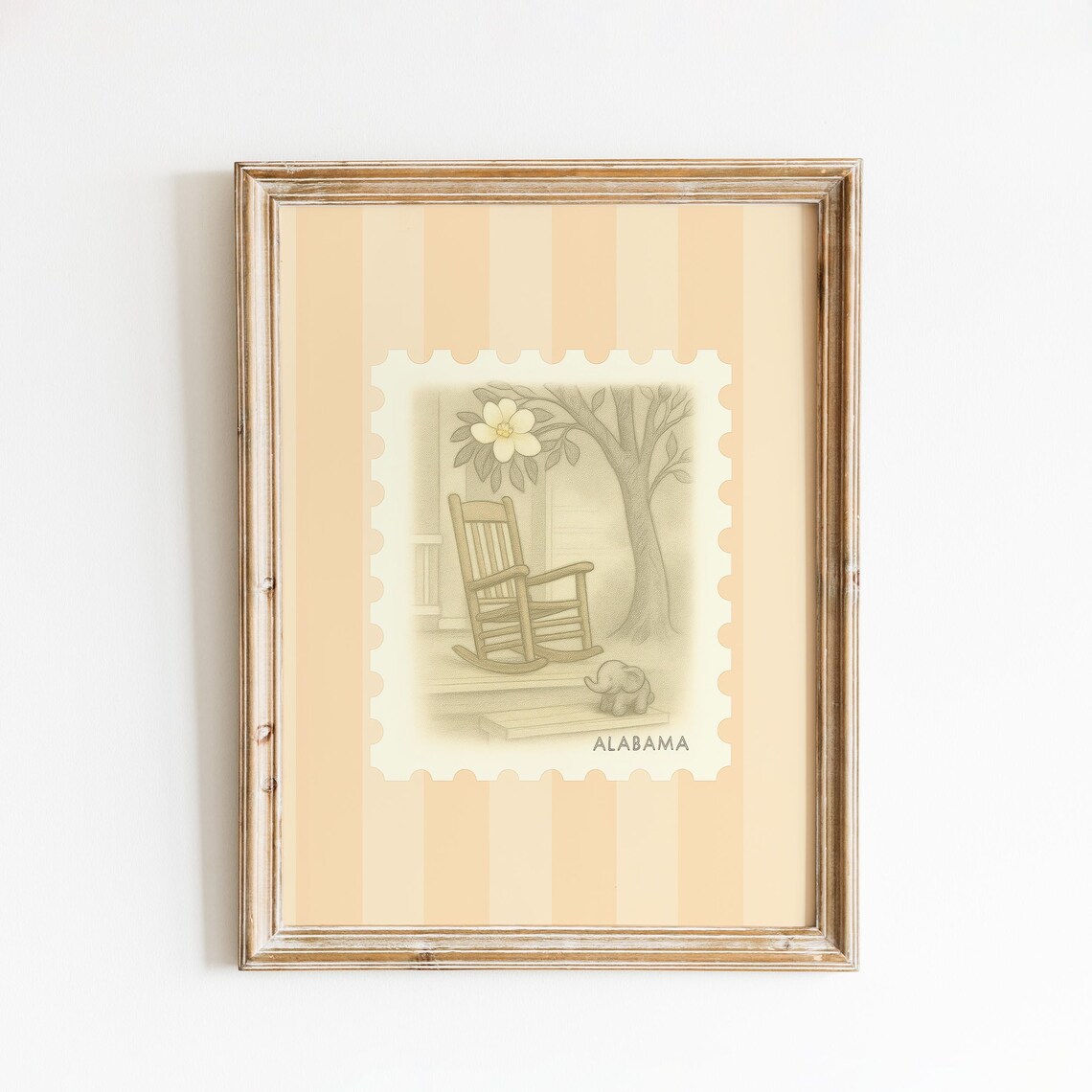 Alabama Porch Rocking Chair With Magnolia Vintage Stamp Poster