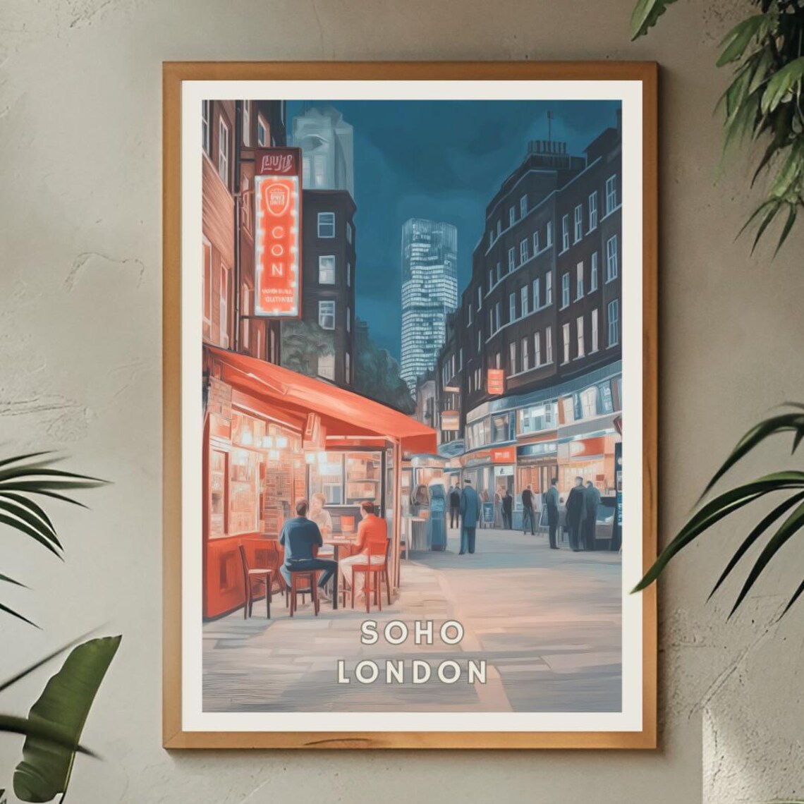 Soho London Vintage Travel Poster, Nightlife Street Scene - Image 2