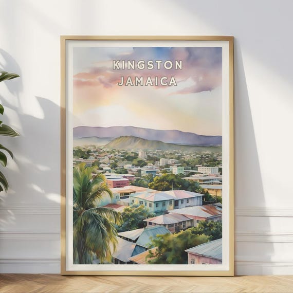 Kingston Jamaica Poster Caribbean Wall Art Jamaica Travel Print Jamaican Skyline Art Tropical Decor Reggae Urban Decor Caribbean Decor