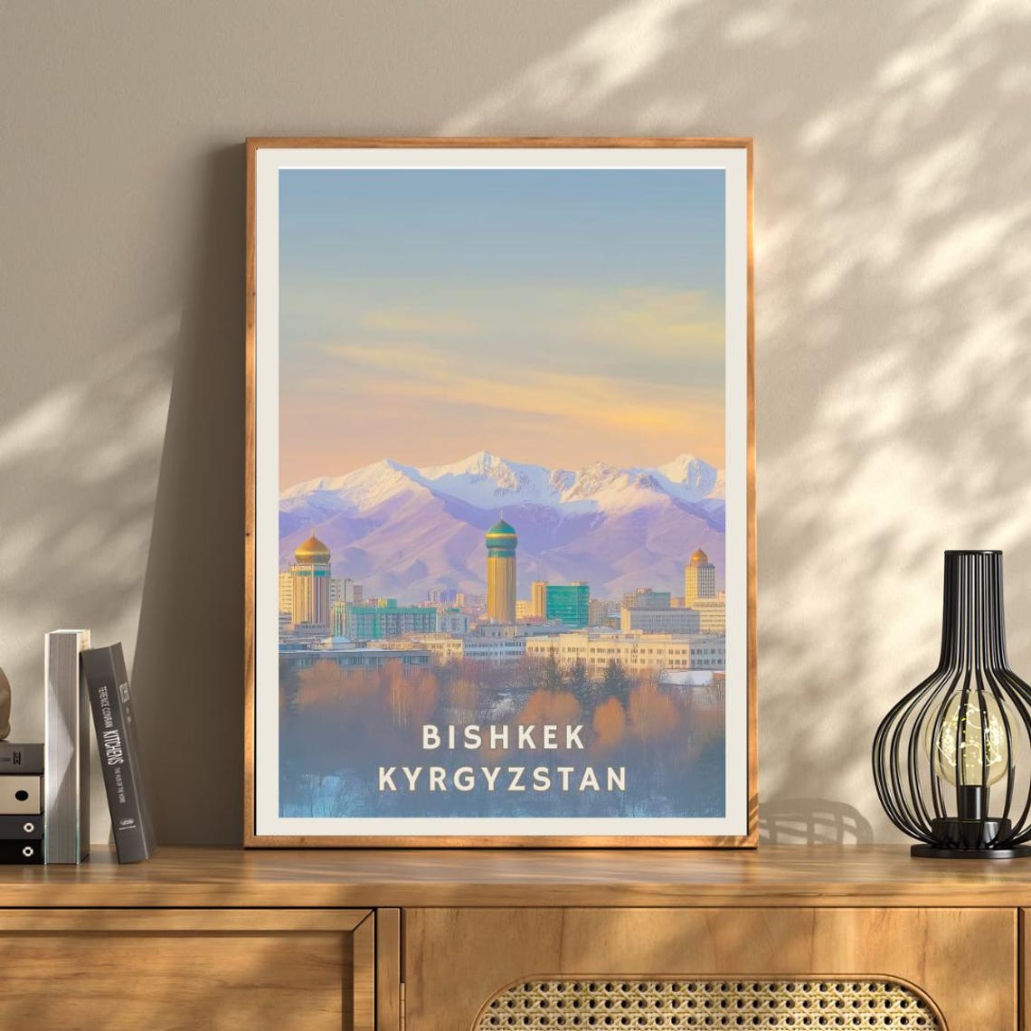 Bishkek Kyrgyzstan Poster Tien Shan Mountains Wall Art Central Asia City Print Sunset Skyline Illustration Travel Decor Urban Home - Image 3