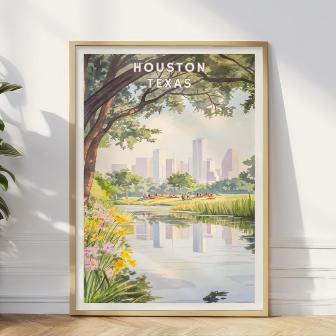 Houston Texas Poster, City Skyline Reflection