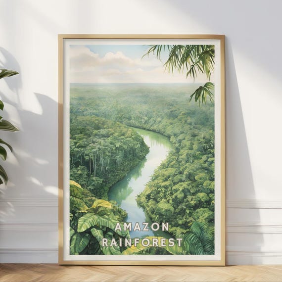Amazon Rainforest Poster Tropical Jungle Wall Art Nature Landscape Print Amazon River Decor South America Travel Art Lush Green Print