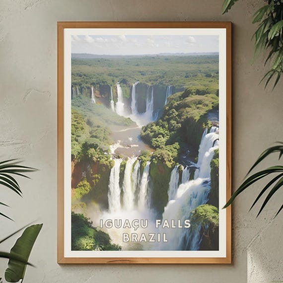 Iguau Falls Brazil Poster Majestic Waterfall Wall Art Tropical Rainforest Print South America Nature Decor Brazil Travel Landscape