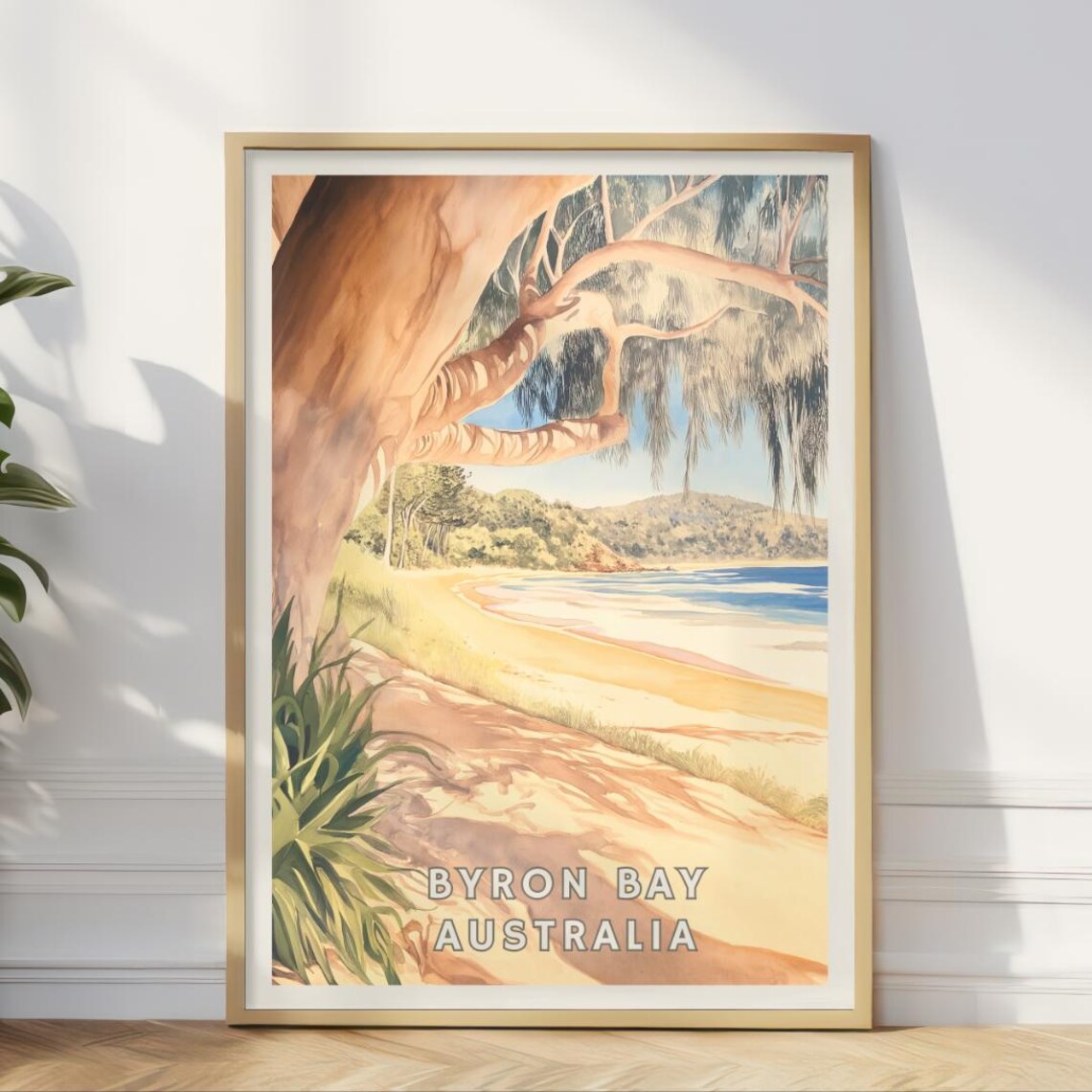 Byron Bay Australia Travel Poster, Coastal Beach Scene