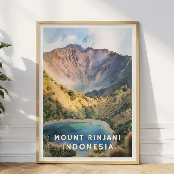 Mount Rinjani Lombok Indonesia Poster Art Print Travel Wall Decor Gift Mountaineering Hiking Mountain Vintage Nature Home Decor Nature