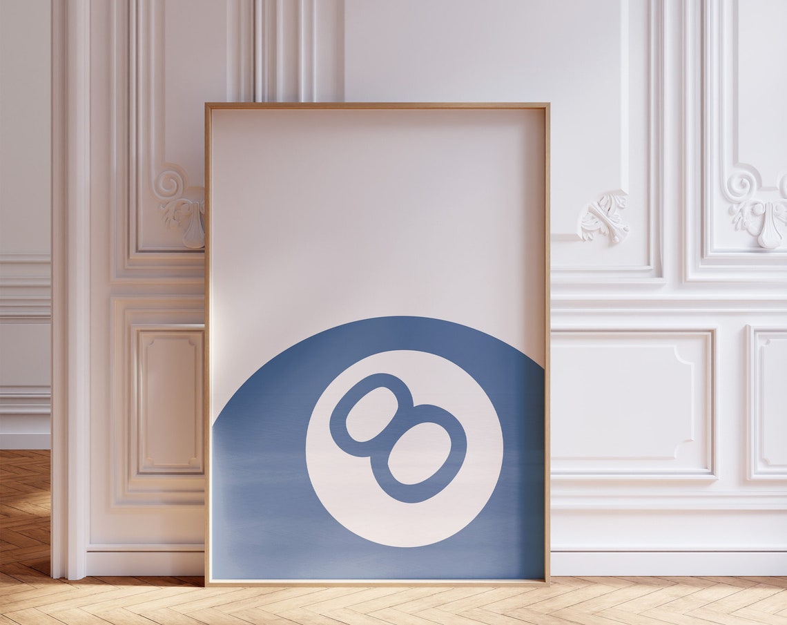 Blue 8 Ball Navy Billiards Minimalist Lucky Number Trendy Poster