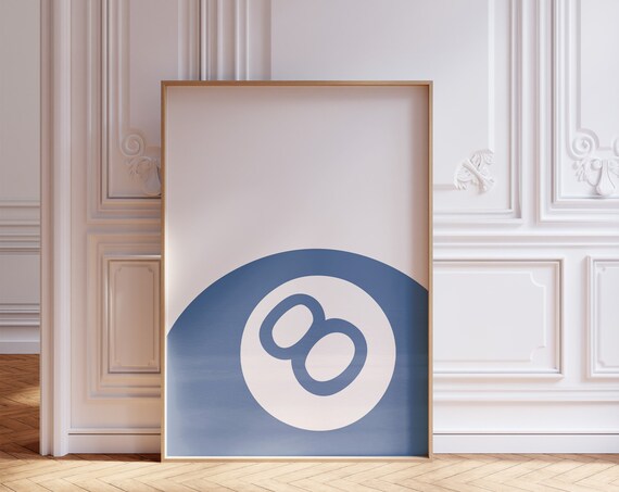 Blue 8 Ball Navy Billiards Minimalist Lucky Number Trendy Poster