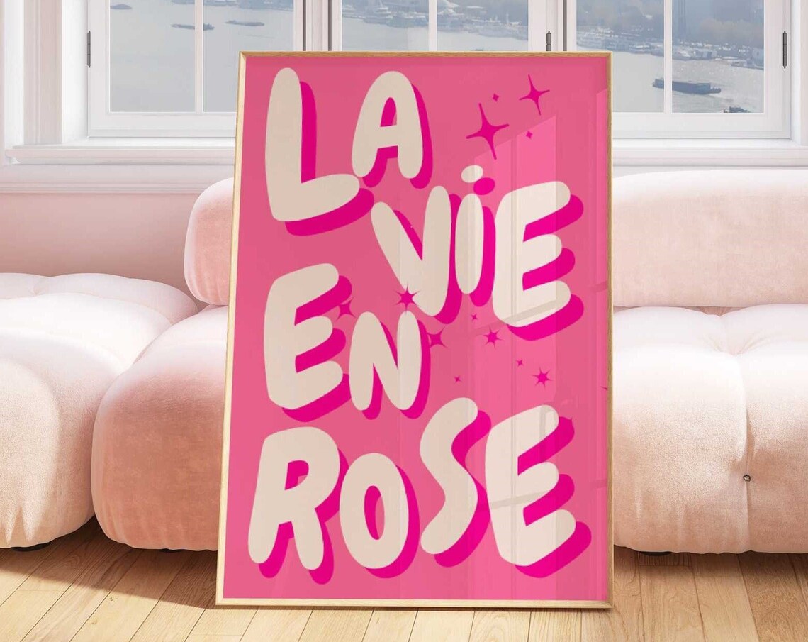La Vie En Rose Hot Pink Bubble Letter French Quote Trendy Poster - Image 4