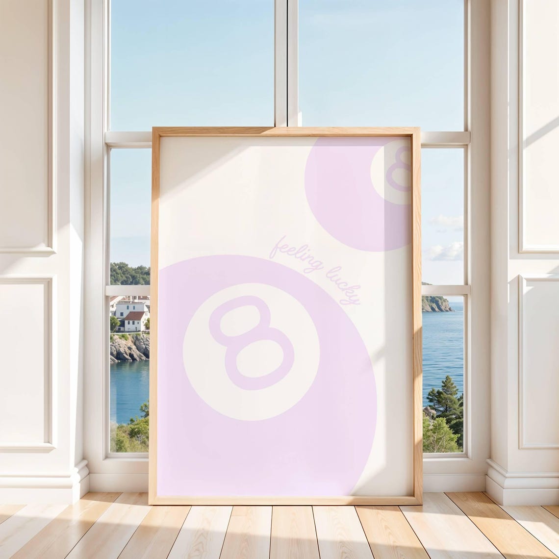 Feeling Lucky Pastel Purple 8 Ball Trendy Pop Art Print for Dorms