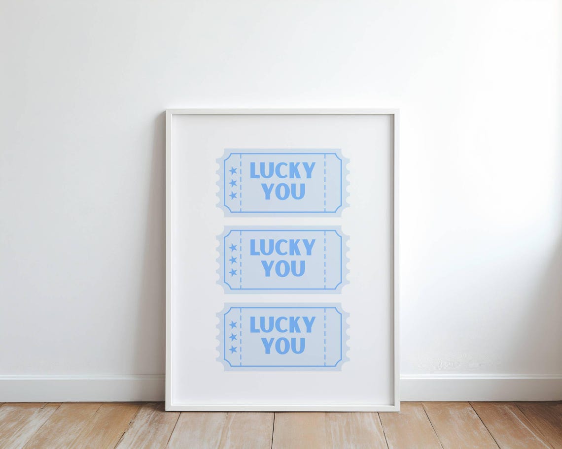 Blue Lucky You Ticket Trio Retro Pop Art Fun Wall Decor Poster
