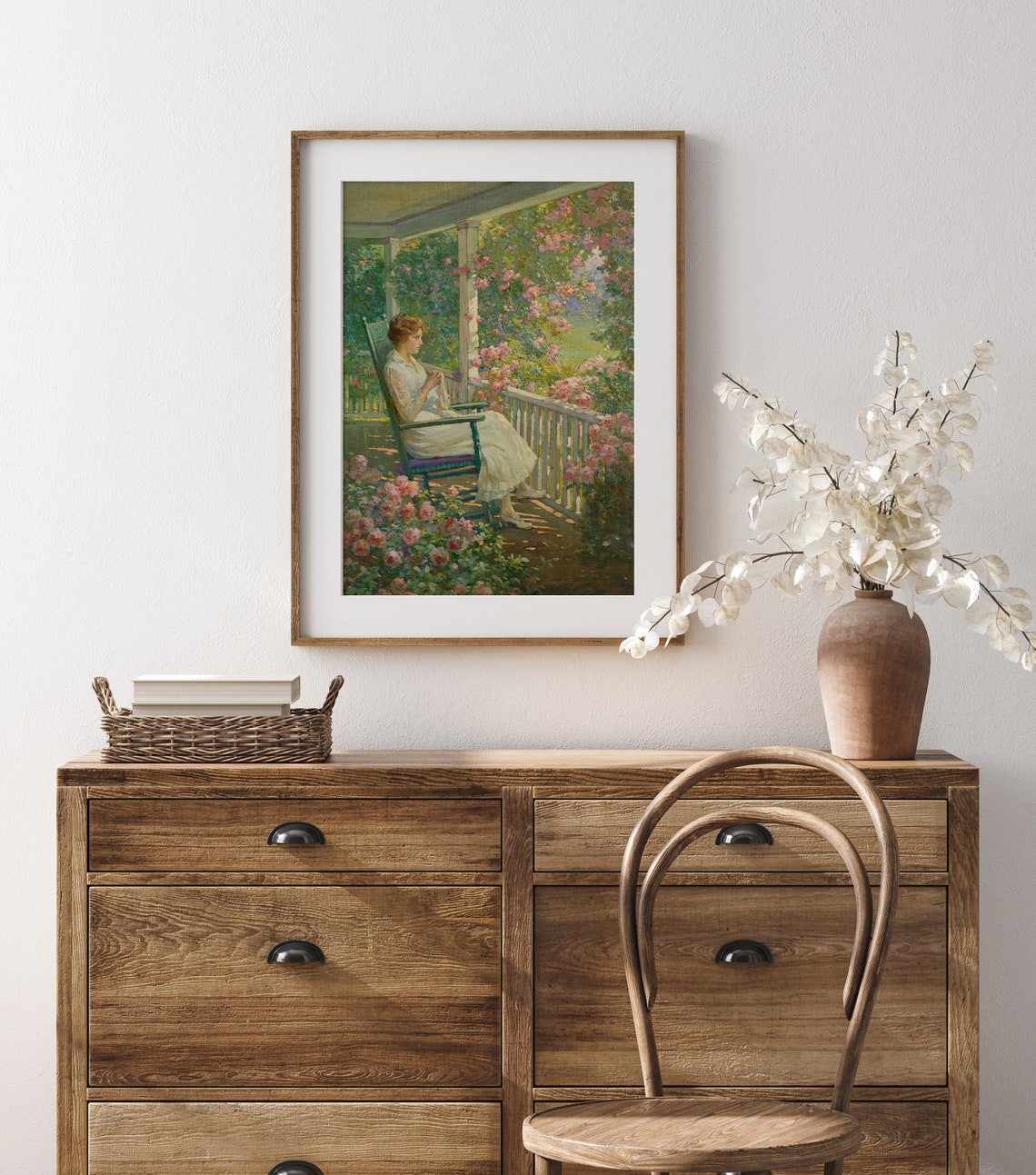 Woman On A Porch Fine Art Print Vintage Garden Wall Art Eclectic Wall Art Cottage Wall Art Green Oil Painting Spring Art A56 - Image 2