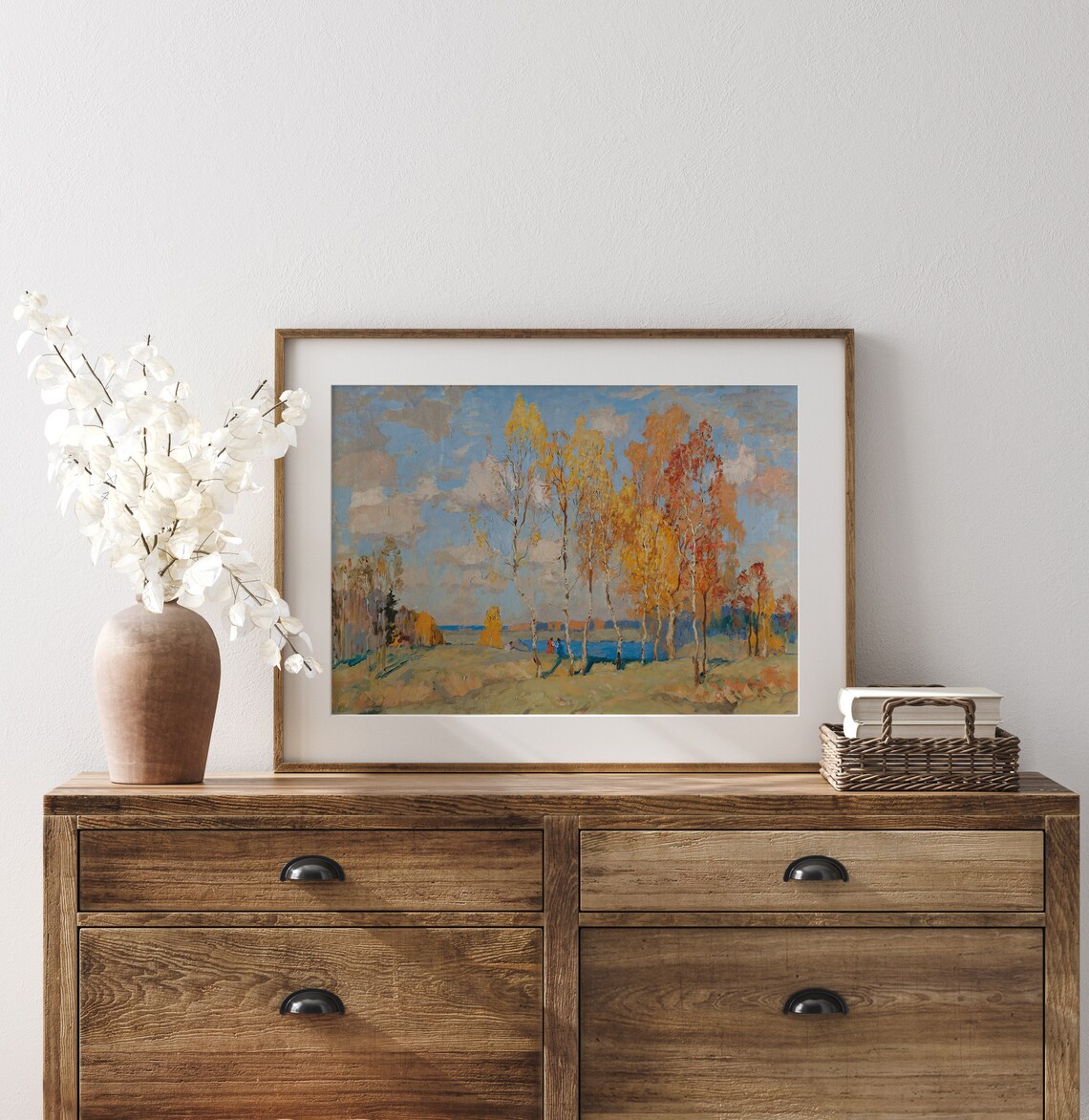 Golden Autumn Birch Trees Blue Lake Colorful Fall Landscape Art Poster - Image 3