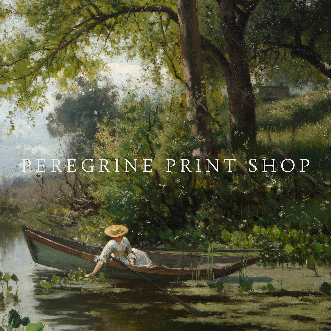 Woman in a Row Boat, Vintage Spring Pond Art Print - Image 2