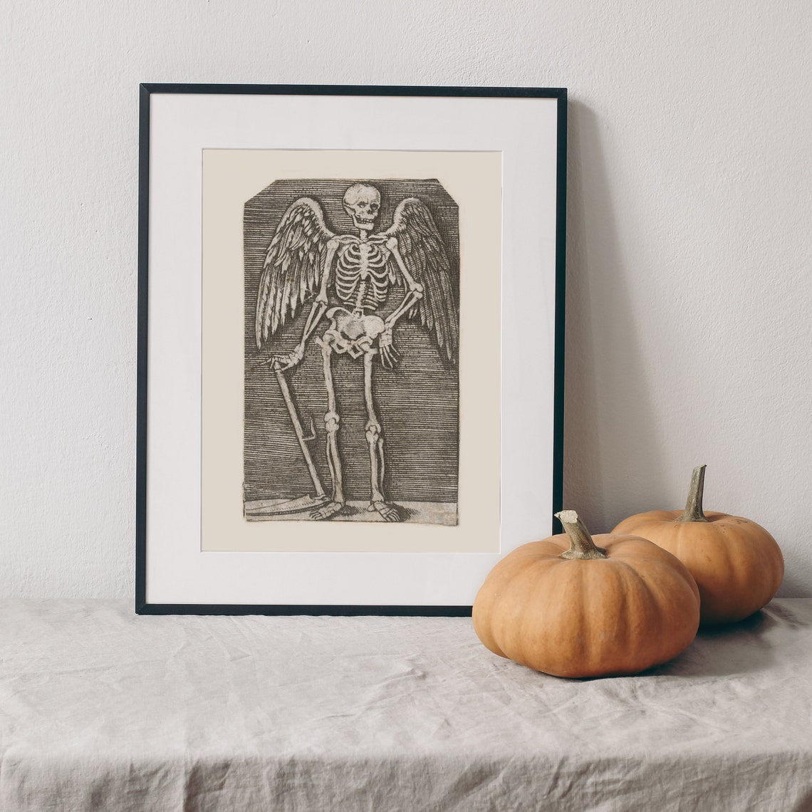 Winged Skeleton Grim Reaper Engraving Vintage Gothic Anatomy Art Print - Image 2