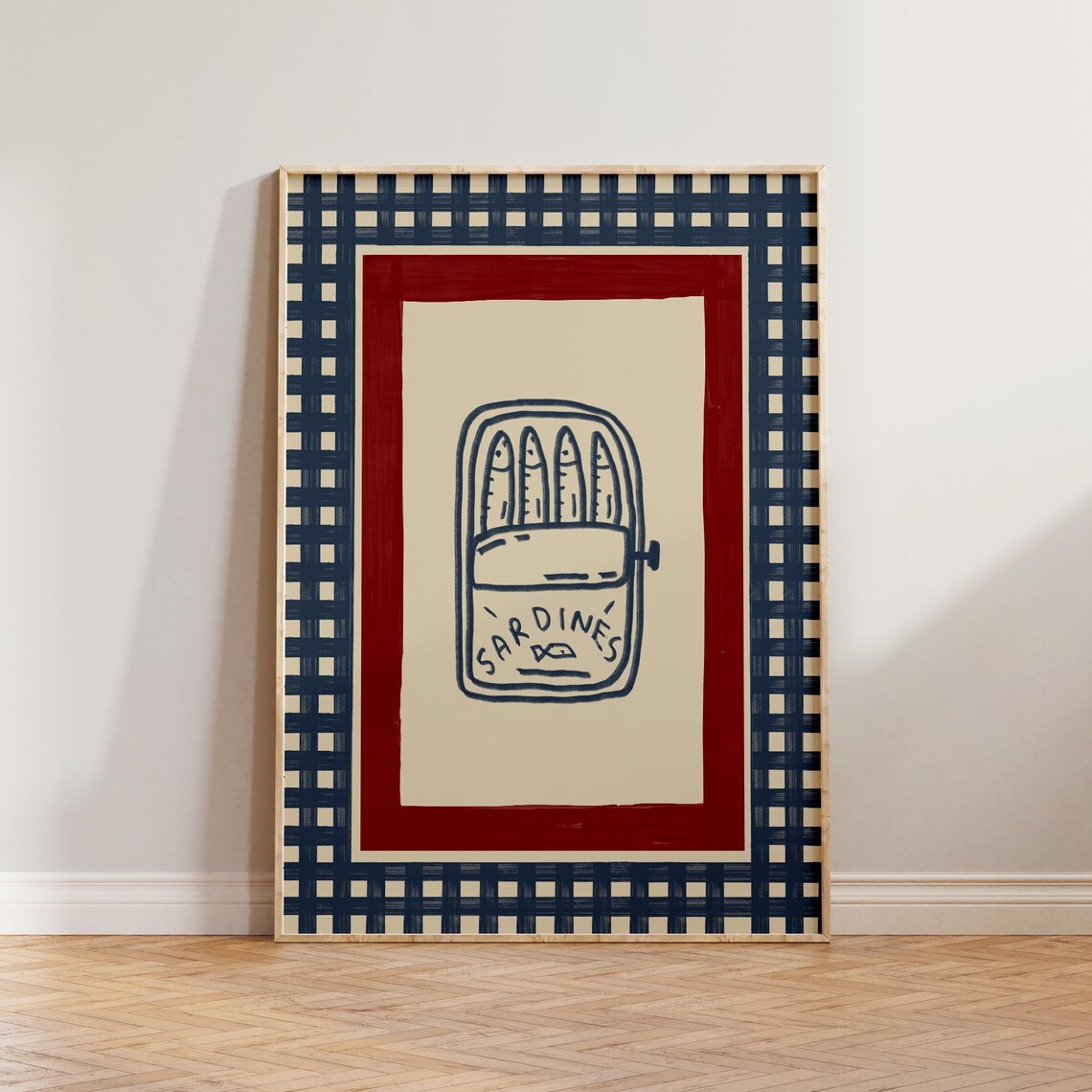 Retro Kitchen Checkered Sardines, Mid-Century Art Print