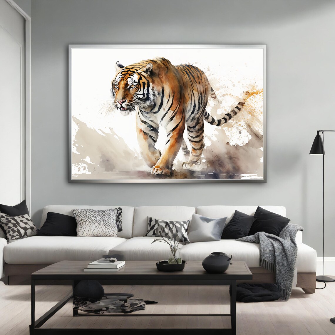 Tiger Walking Watercolor Painting Wildlife Animal Portrait Wall Poster - Image 4
