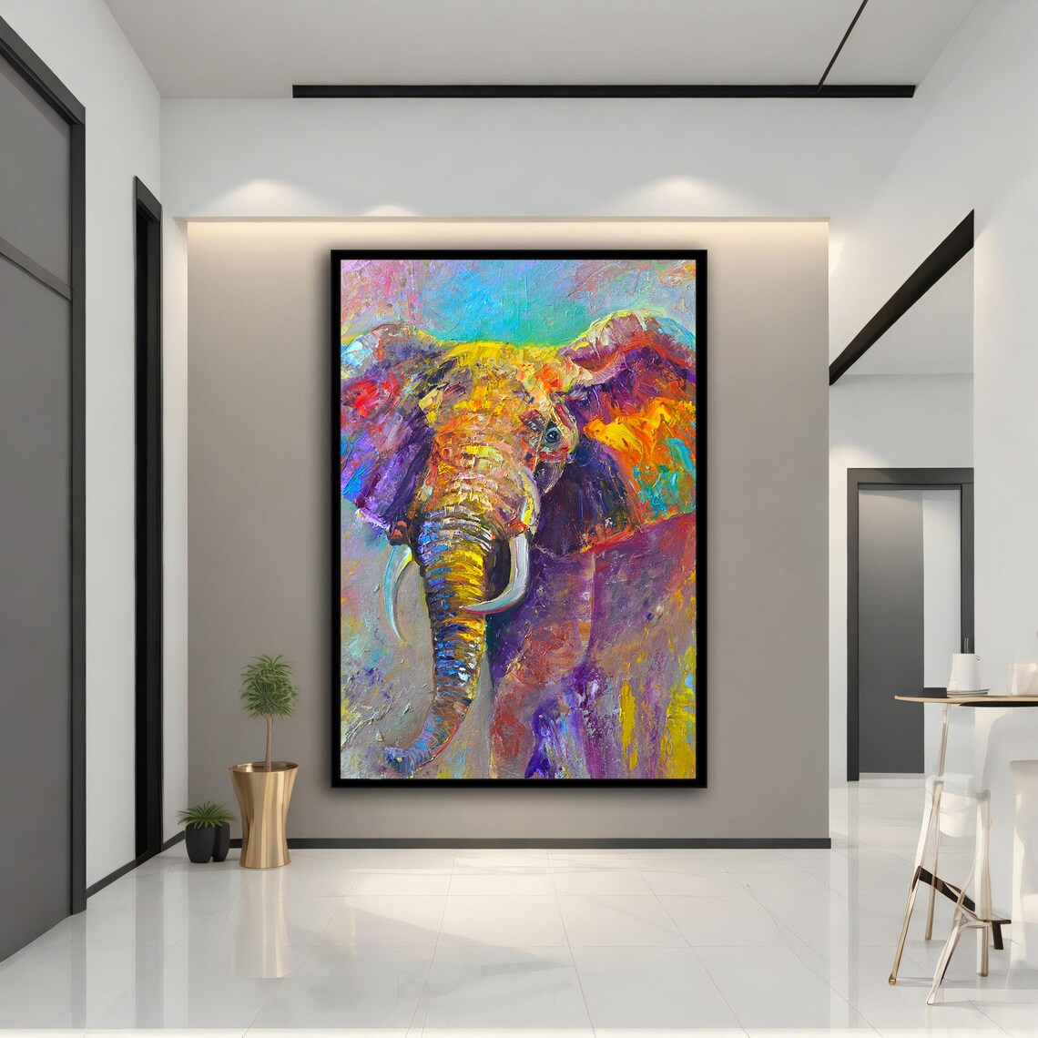 Colorful Abstract Elephant Impasto Oil Painting Wall Art Poster - Image 5