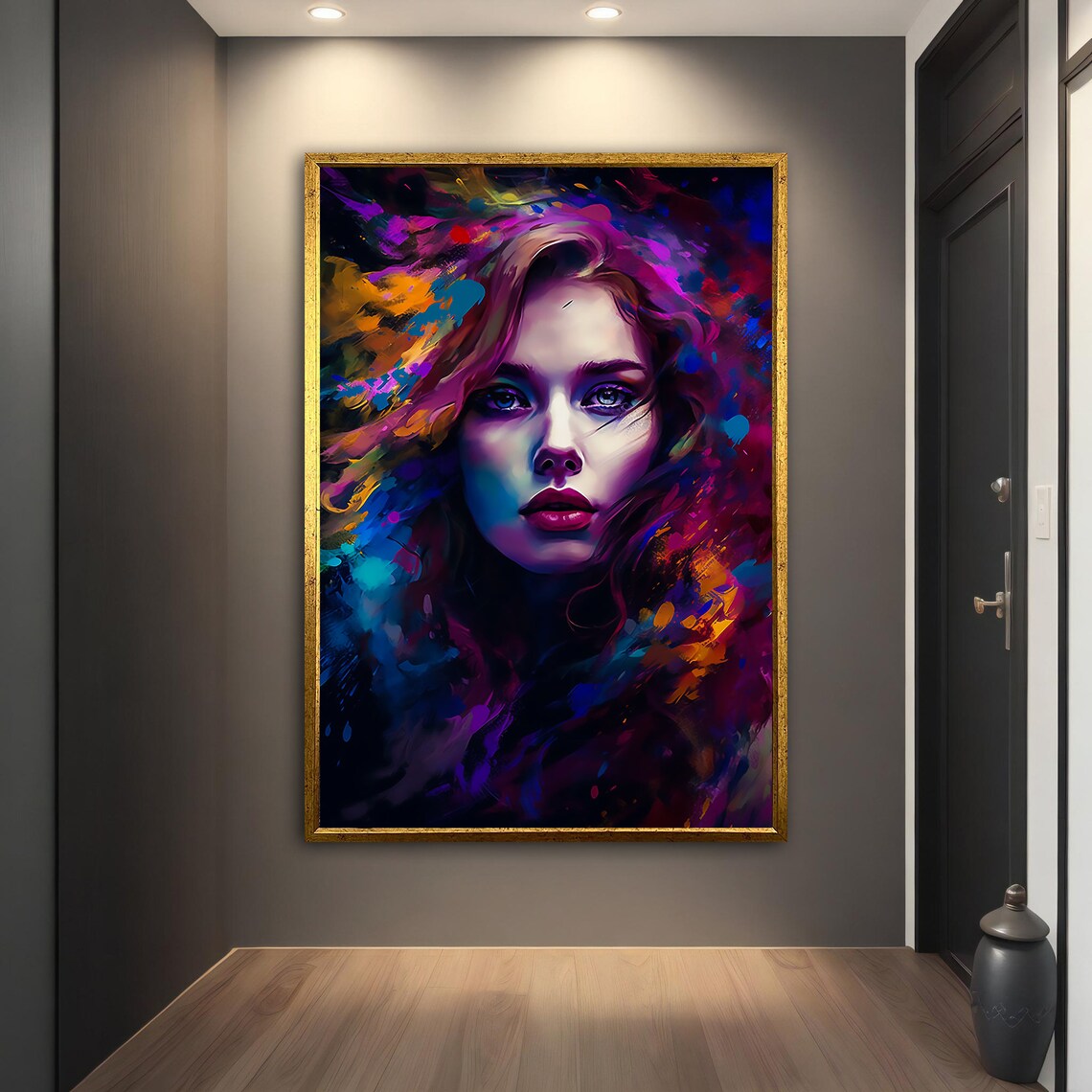 Neon Color Splash Woman Portrait Vivid Purple Blue Pink Art Poster - Image 3