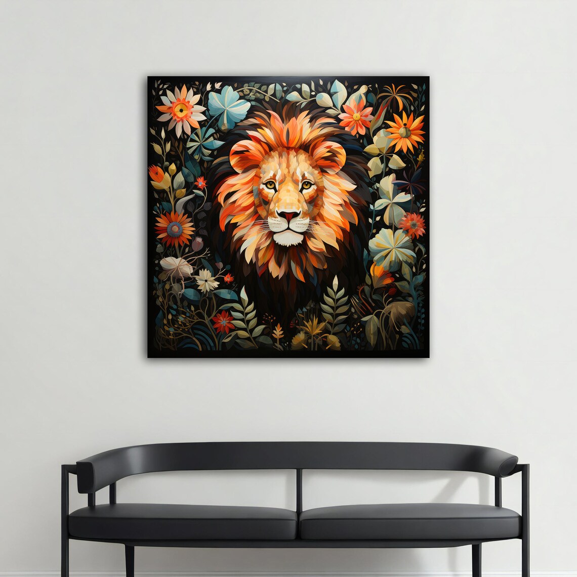 Lion in Floral Jungle Botanical Gold Frame Ornate Animal Art Poster - Image 3