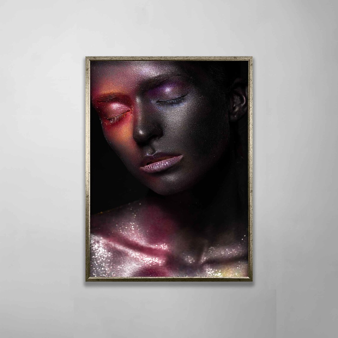 Sleeping Dark Glitter Woman Portrait Pink Sparkle Wall Art Poster - Image 3