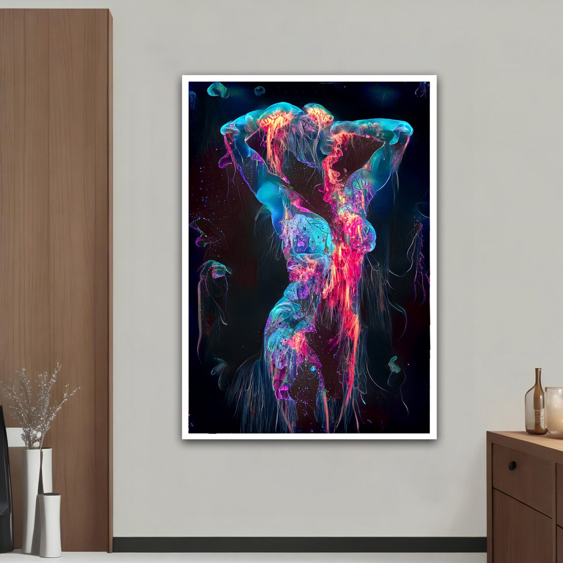 Neon Jellyfish Woman Abstract Bioluminescent Figure Art Print - Image 3