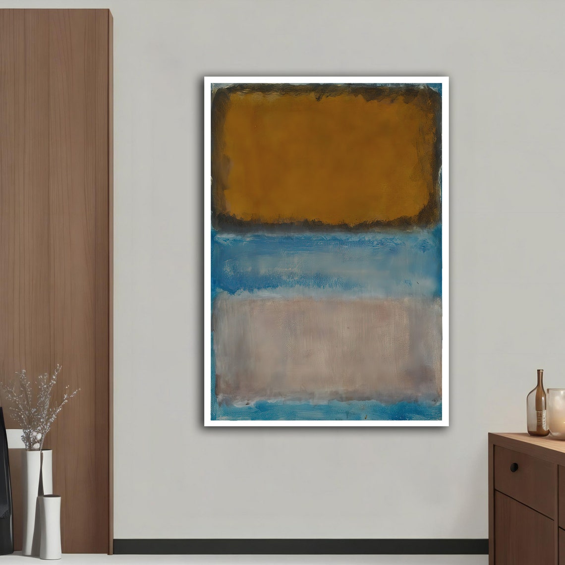 Rothko Style Ochre Blue Color Field Abstract Wall Art Poster - Image 2