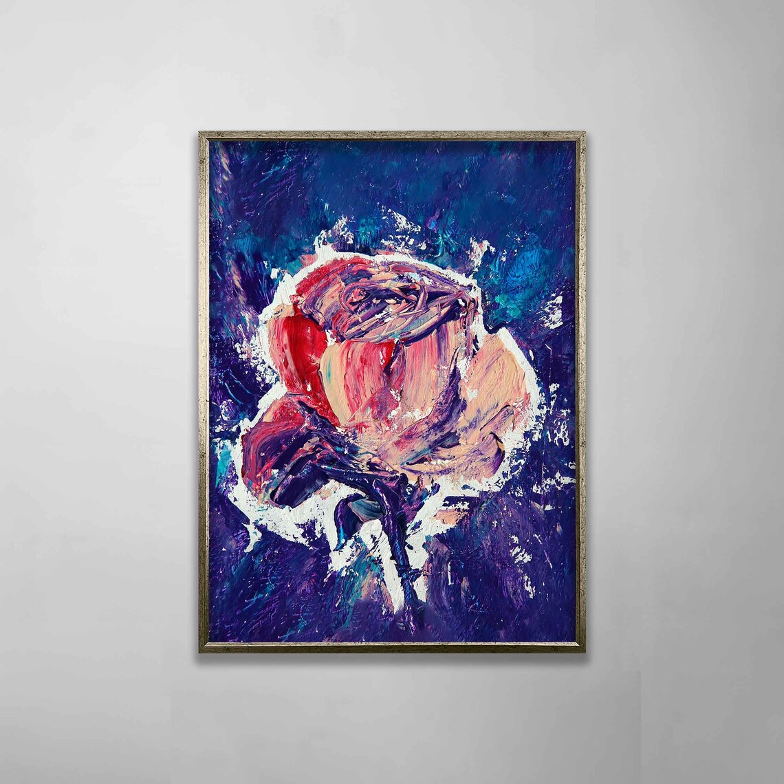 Pink Rose Purple Background Bold Abstract Flower Wall Art Poster - Image 4