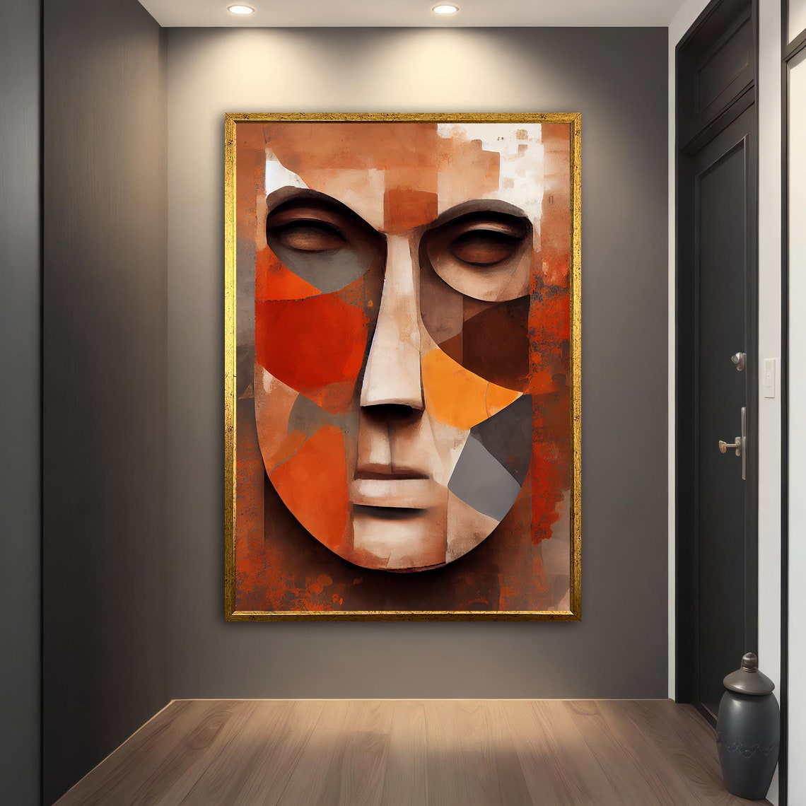 Terracotta Geometric Abstract Surreal Face Mask Modern Art Poster - Image 5