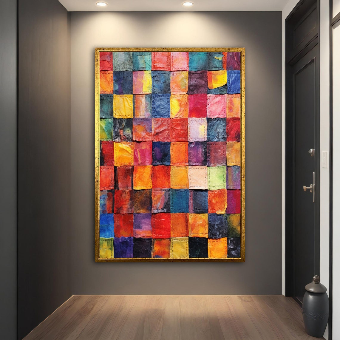 Colorful Mosaic Patchwork Squares Abstract Modern Wall Art Print - Image 3