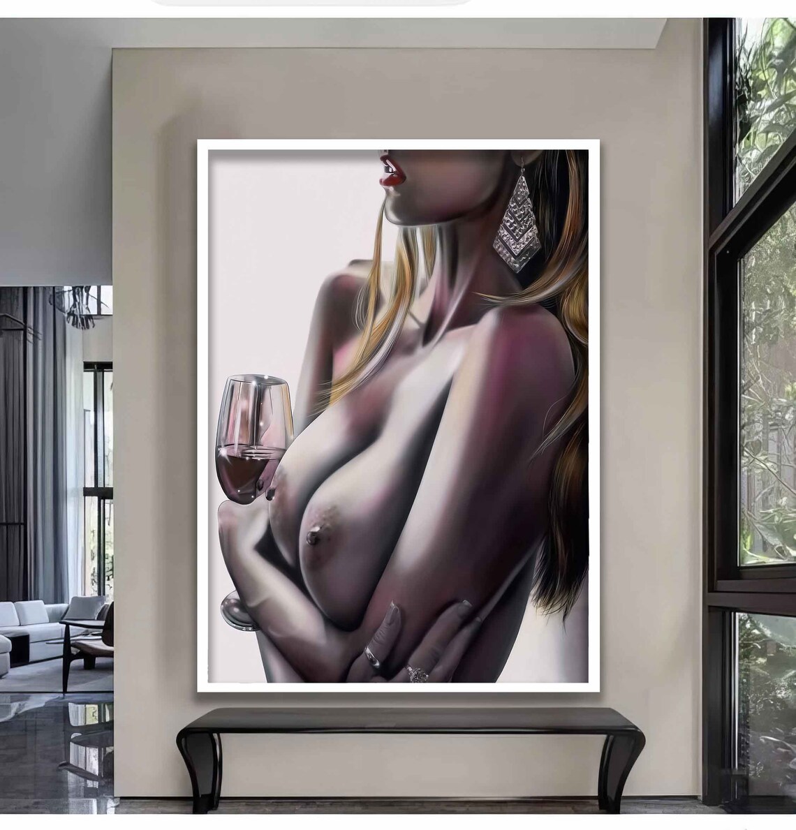 Elegant Woman Holding Red Wine Glass Glamour Portrait Art Poster - Image 4