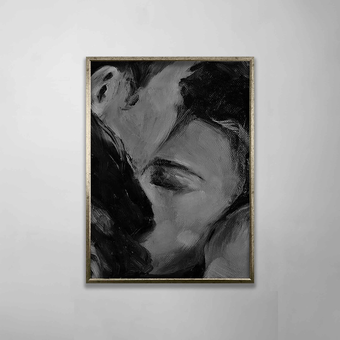 Romantic Black And White Kissing Couple Abstract Love Art Poster - Image 5