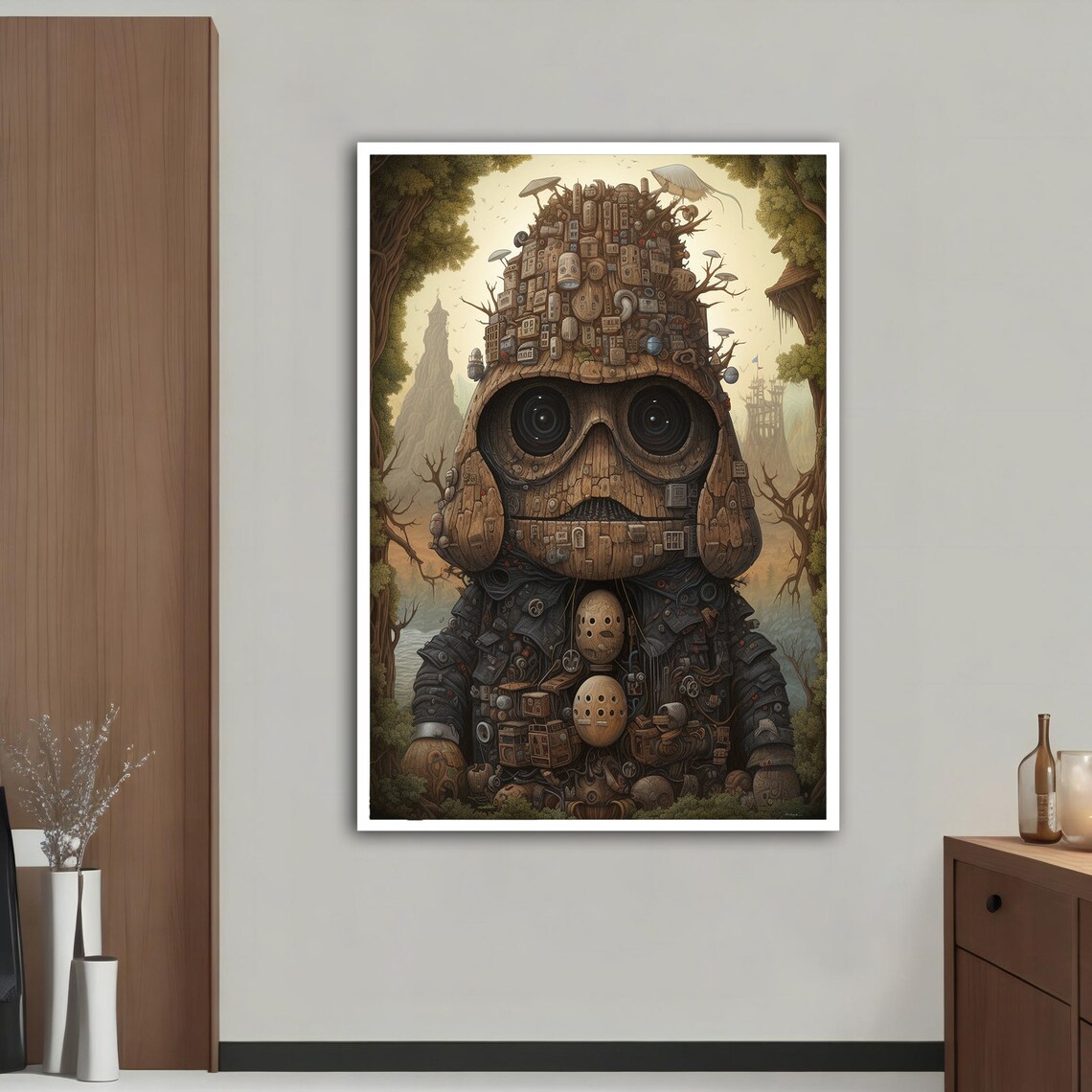 Robot Child Junk Sculpture Forest Big Eyes Whimsical Sci Fi Art Poster - Image 5