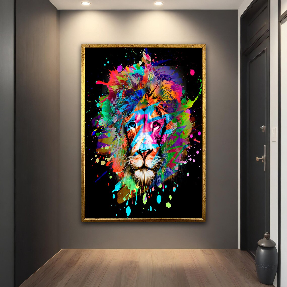 Colorful Lion Splash Paint Abstract Animal Portrait Wall Art Poster - Image 2