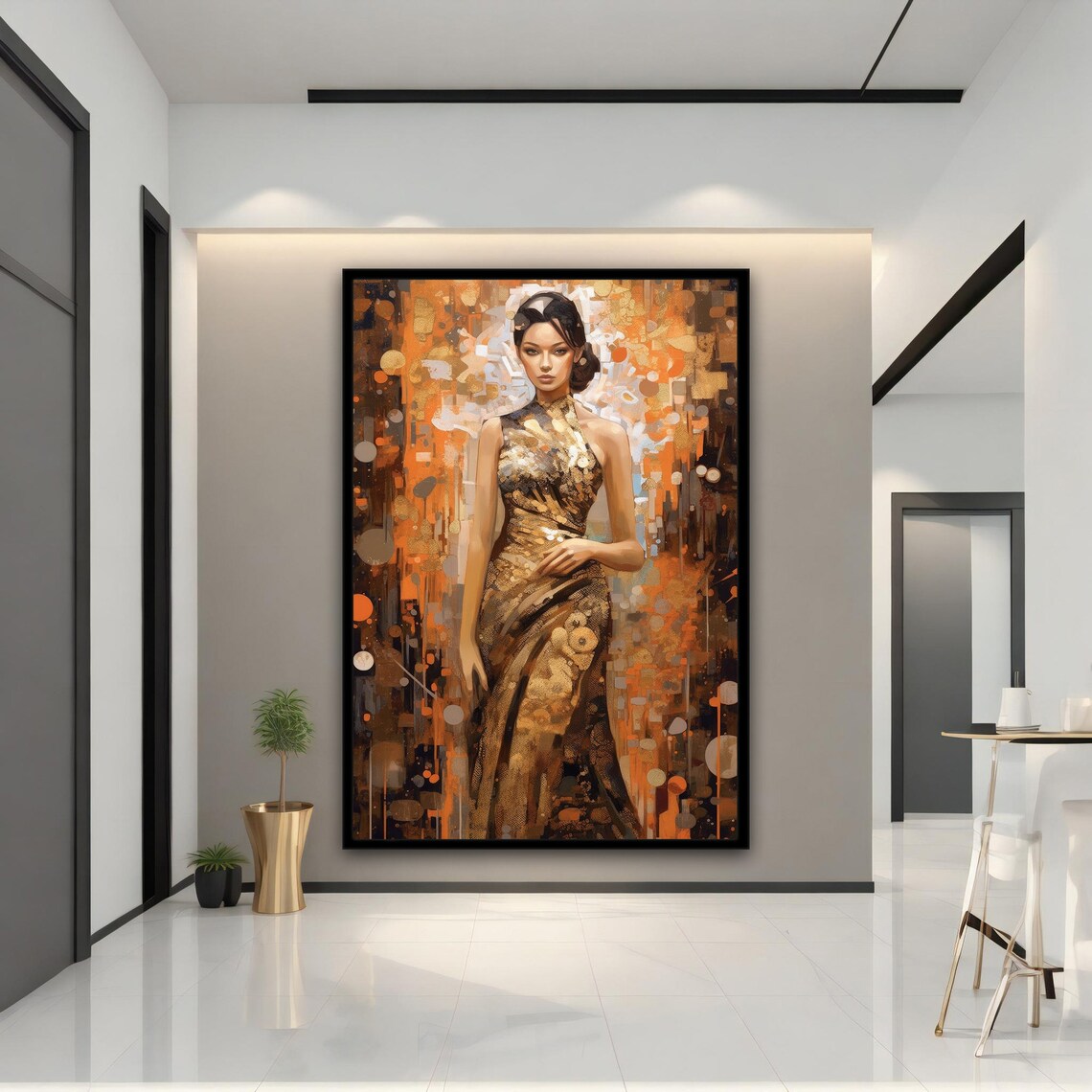 Elegant Woman Golden Gown Amber Abstract Luxury Glamour Art Poster - Image 5