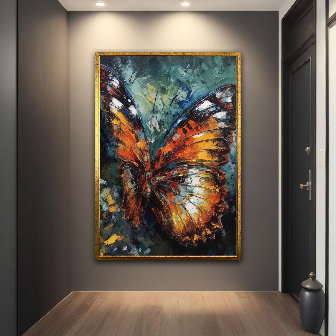 Orange Butterfly Impasto Oil Painting Colorful Insect Wall Art Print - Image 3