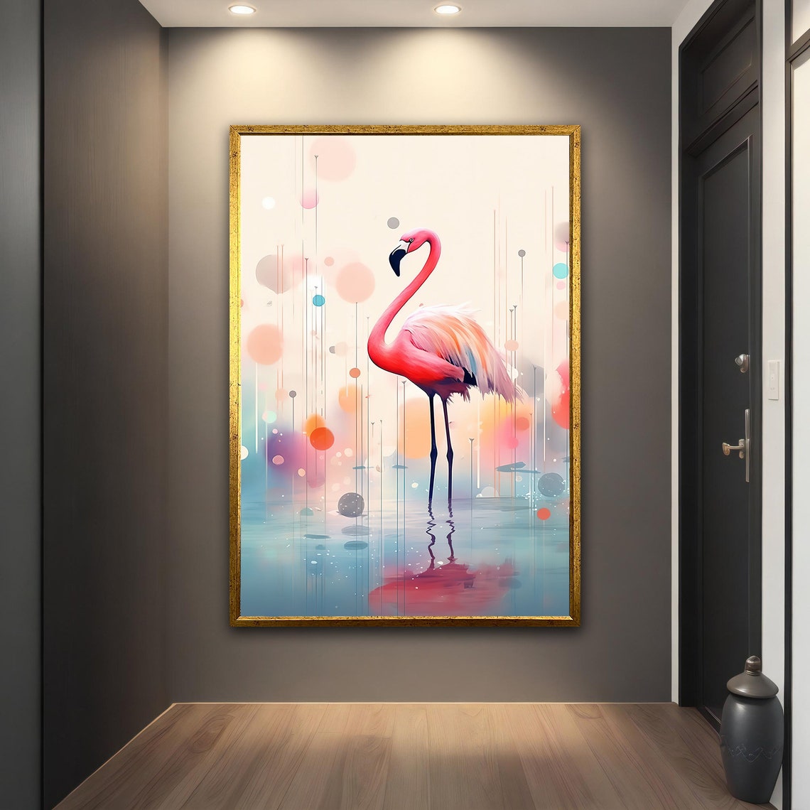 Pink Flamingo Pastel Dreamy Water Reflection Wall Art Poster - Image 2