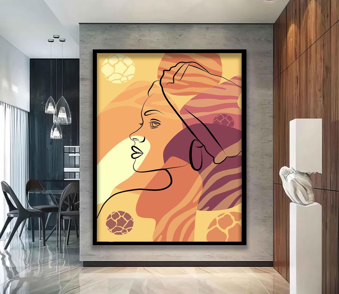 African Woman Side Profile Line Art Warm Terracotta Boho Portrait Poster - Image 4