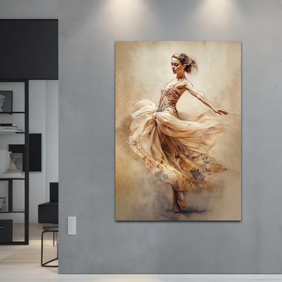 Lyrical Dancer Flowing Cream Dress Soft Watercolor Art Print Poster - Image 4