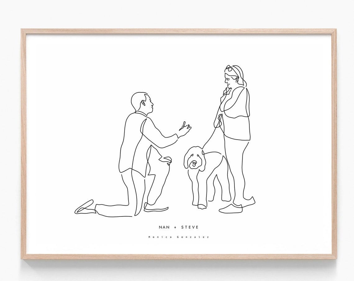 Custom Proposal With Dog Man Proposing Continuous Line Art Poster
