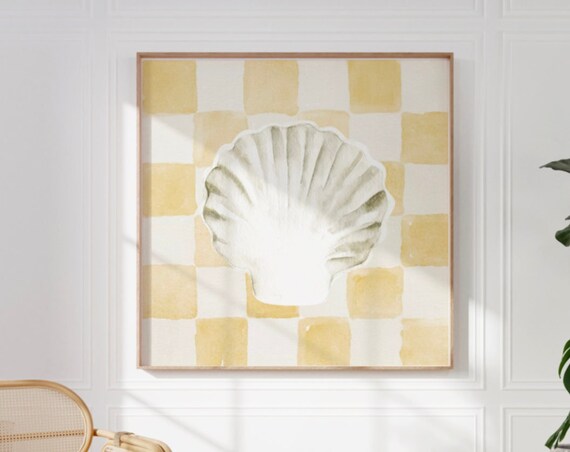 Yellow Checkered Shell Painting Art Print, Kids Room