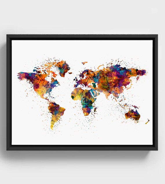 Watercolor World Map Colorful Global Wall Art