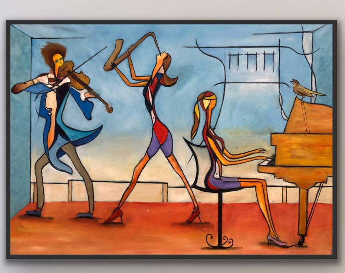 Abstract Music Painting, Cubist Piano Violin Art Print - Image 4