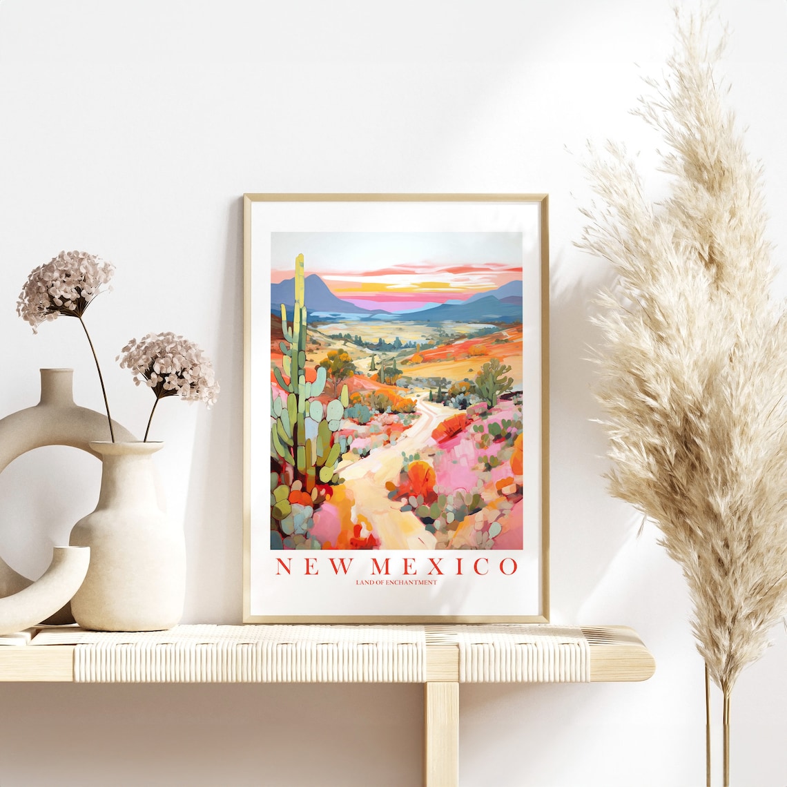 New Mexico Travel Poster, Retro Desert Landscape