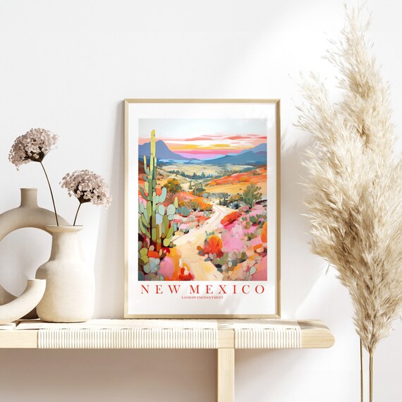 New Mexico Travel Poster, Retro Desert Landscape