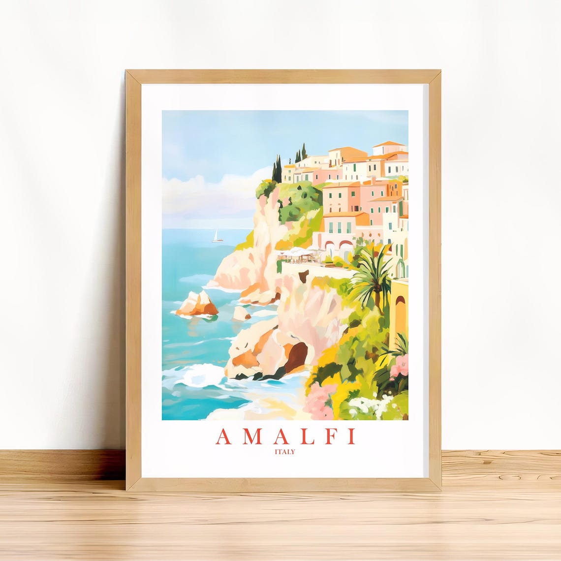 Amalfi Italy Pastel Cliffside Coastline Dreamy Travel Scene Poster